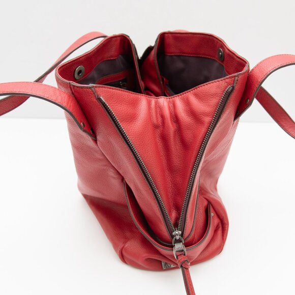 Kooba Shoulder Bag Pebbled Leather Convertible Side Panels Red - Picture 2 of 16